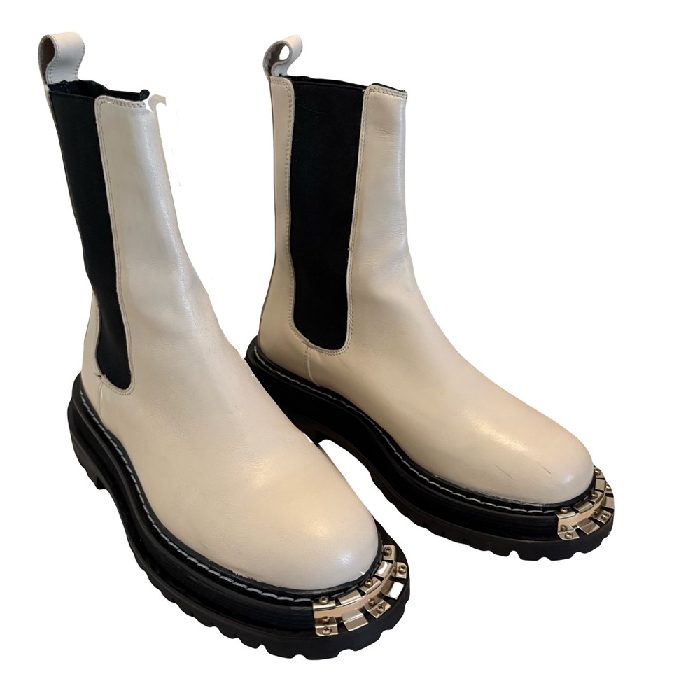 SANDRO Liam Stretch Chelsea Boots Cream‎ / Ecru Size 38